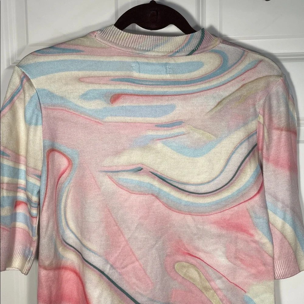 Anthropologie Short Sleeve Sweater Small Multicolor Swirl Marble Print Crewneck - Picture 11 of 16